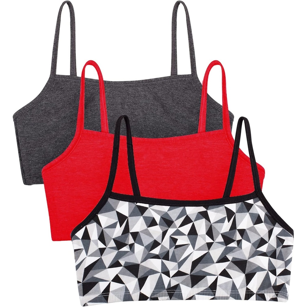 image:imageFruit of the Loom Womens Spaghetti Strap Cotton Sports Bra AllDay Comfort amp Easy MovementKaleidoscopeCharcoalRed Hot