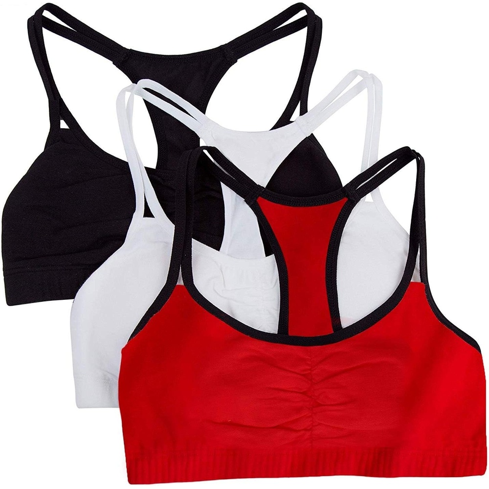 image:imageFruit of the Loom Womens Spaghetti Strap Cotton Sports Bra AllDay Comfort amp Easy MovementRed Hot With BlackWhiteBlack Hue