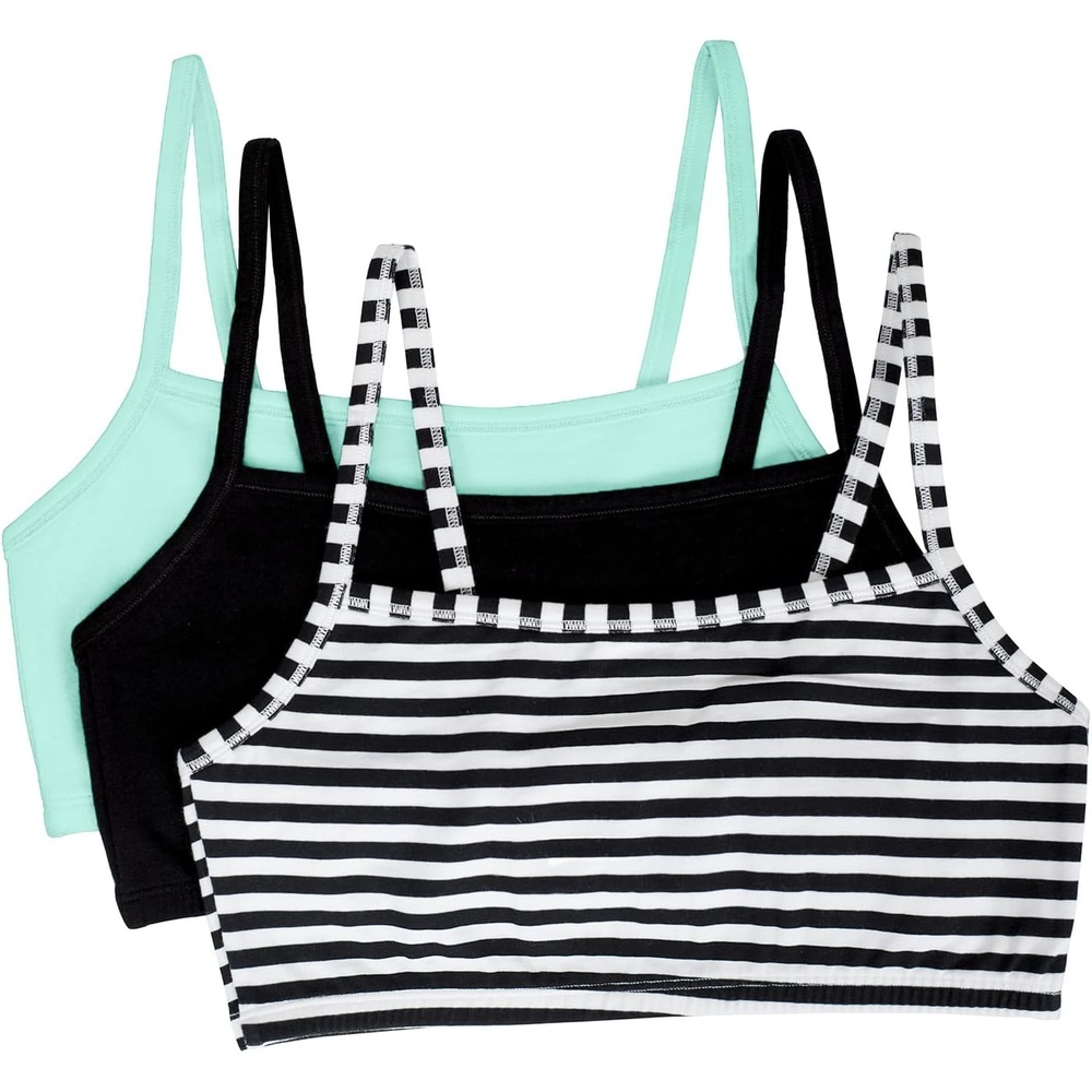 image:imageFruit of the Loom Womens Spaghetti Strap Cotton Sports Bra AllDay Comfort amp Easy MovementSkinny StripeBlackMint Chip