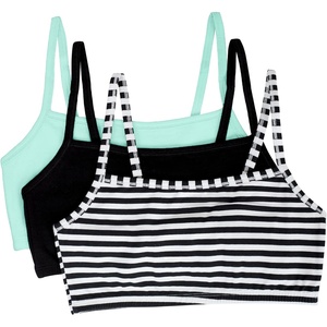 Fruit of the Loom Women’s Spaghetti Strap Cotton Sports Bra – All-Day Comfort & Easy Movement(Skinny Stripe/Black/Mint Chip)