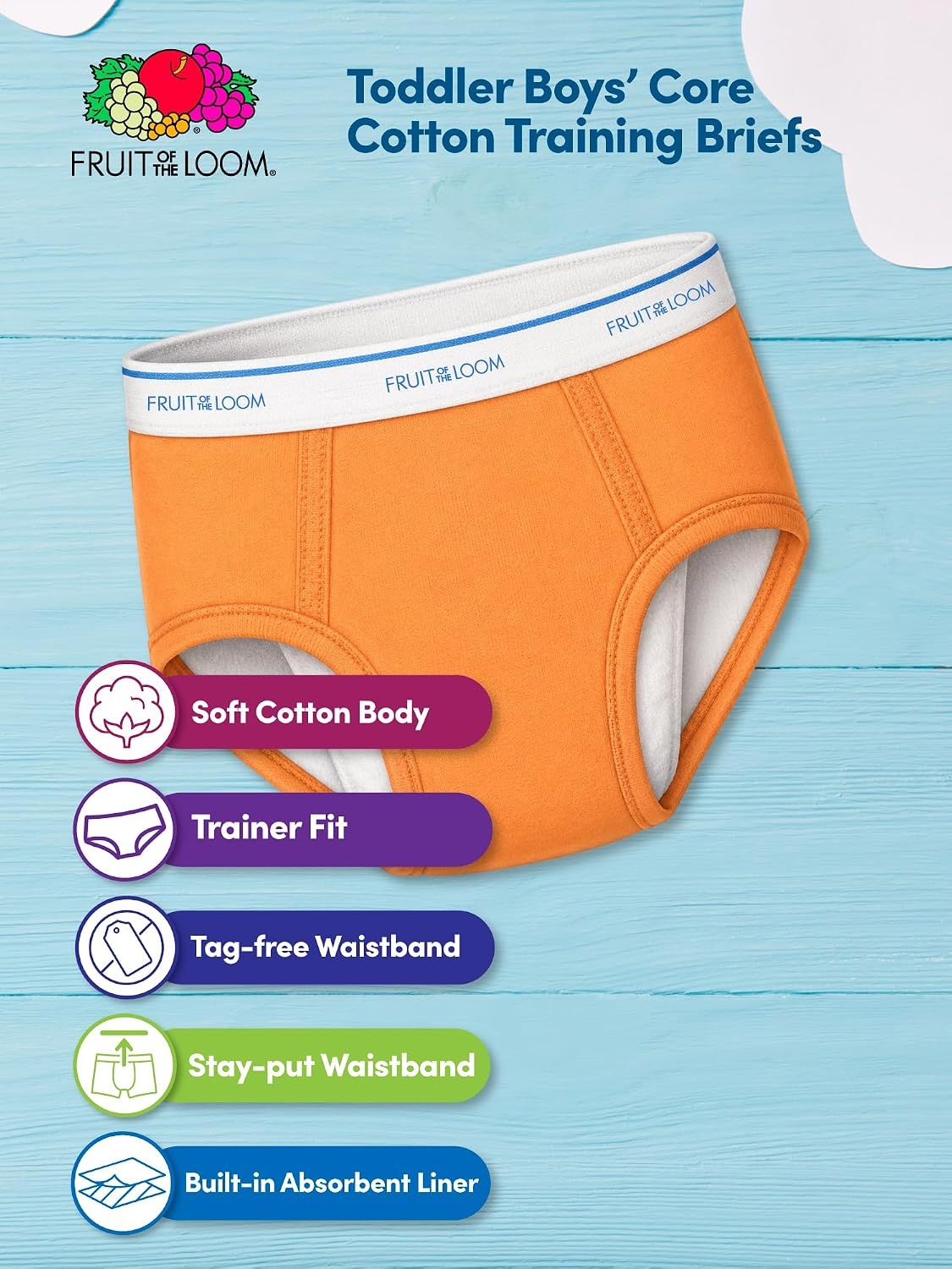 image:imageFruit of the Loom Boys 8pack Cotton Training Underwear Absorbent Potty Training BriefsBrief 8 Pack