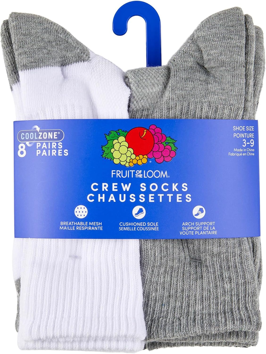 image:imageFruit of the Loom Boys Coolzone Socks Breathable with Half Cushion MultiPacksCrew 8 Pack Assorted