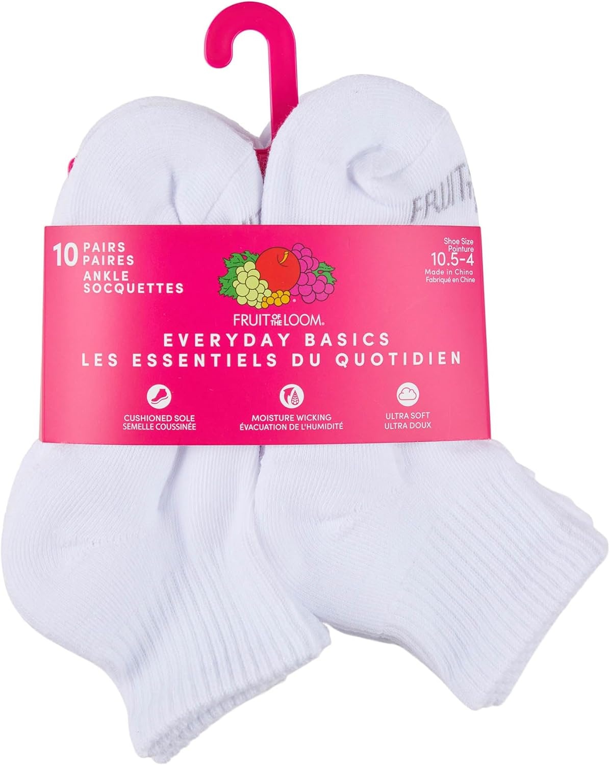 image:imageFruit of the Loom Girls Everyday Essential Soft Cushion SocksAnkle 10 Pack White