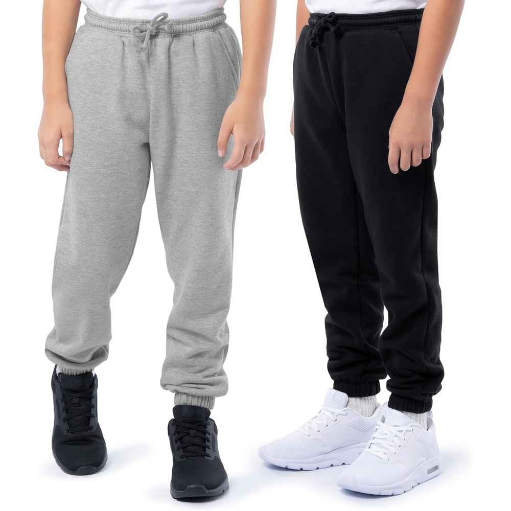 image:imageFruit of the Loom Kids Fleece Jogger Sweatpant 2 PackBlackHeather Grey