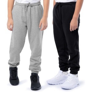 Fruit of the Loom Kids’ Fleece Jogger Sweatpant, 2 Pack(Black/Heather Grey)