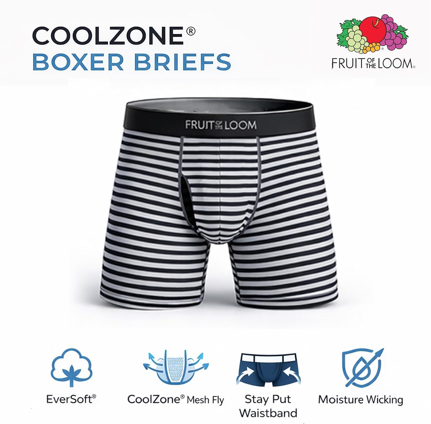 image:imageFruit of the Loom Mens Coolzone Boxer Briefs Moisture Wicking amp Breathable6 Pack Assorted StripeSolid