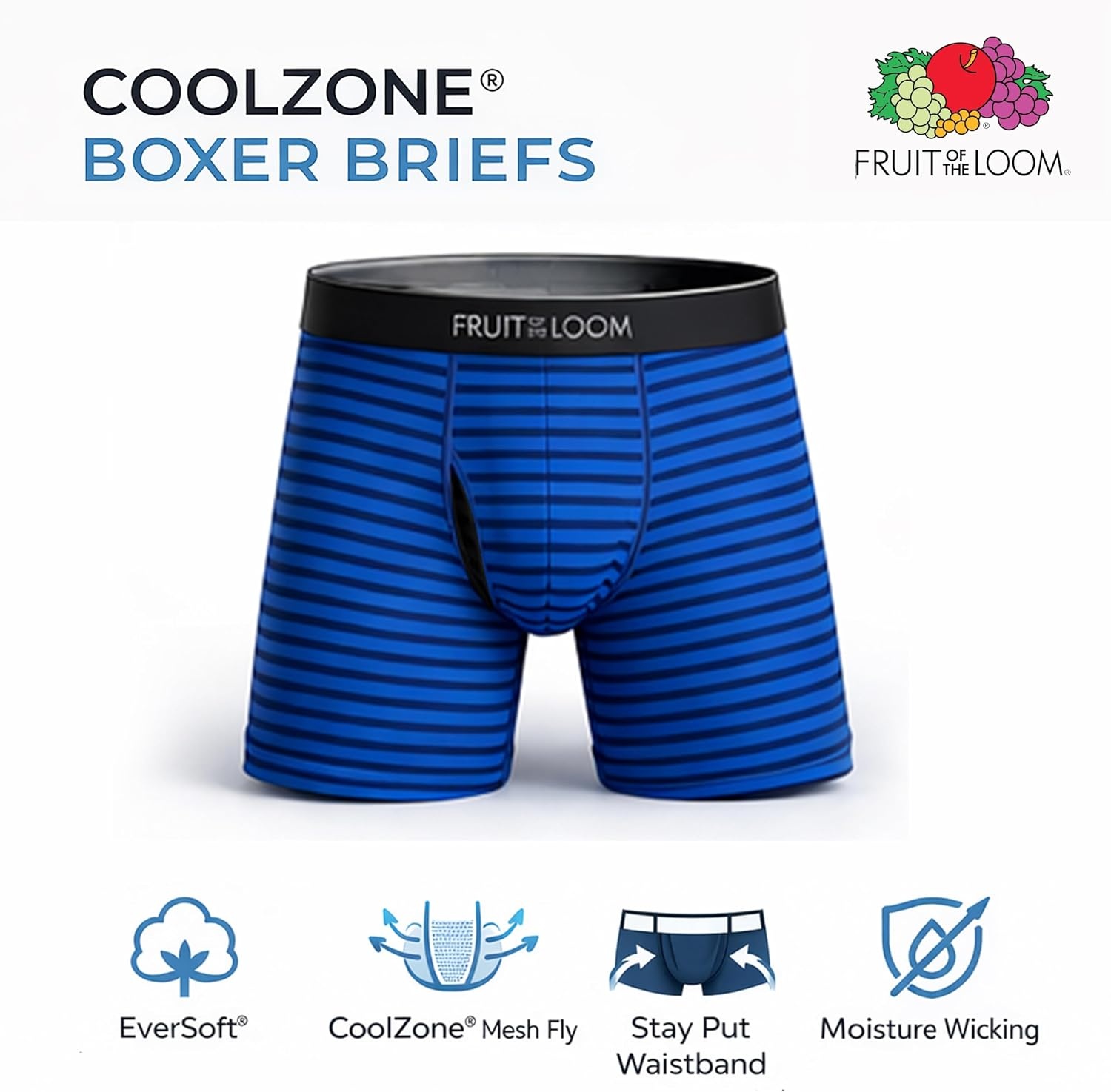 image:imageFruit of the Loom Mens Coolzone Boxer Briefs Moisture Wicking amp Breathable6 Pack Assorted StripeSolid