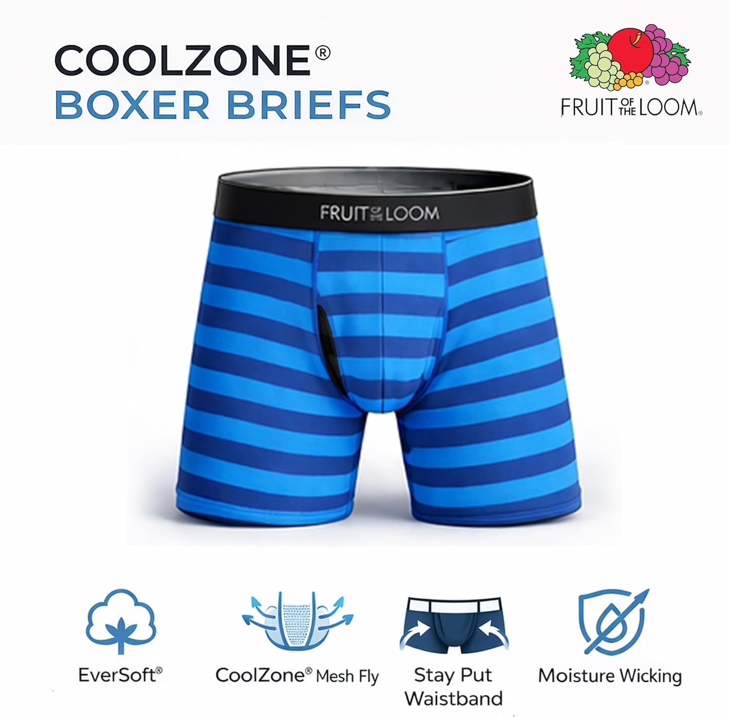 image:imageFruit of the Loom Mens Coolzone Boxer Briefs Moisture Wicking amp Breathable6 Pack Assorted StripeSolid