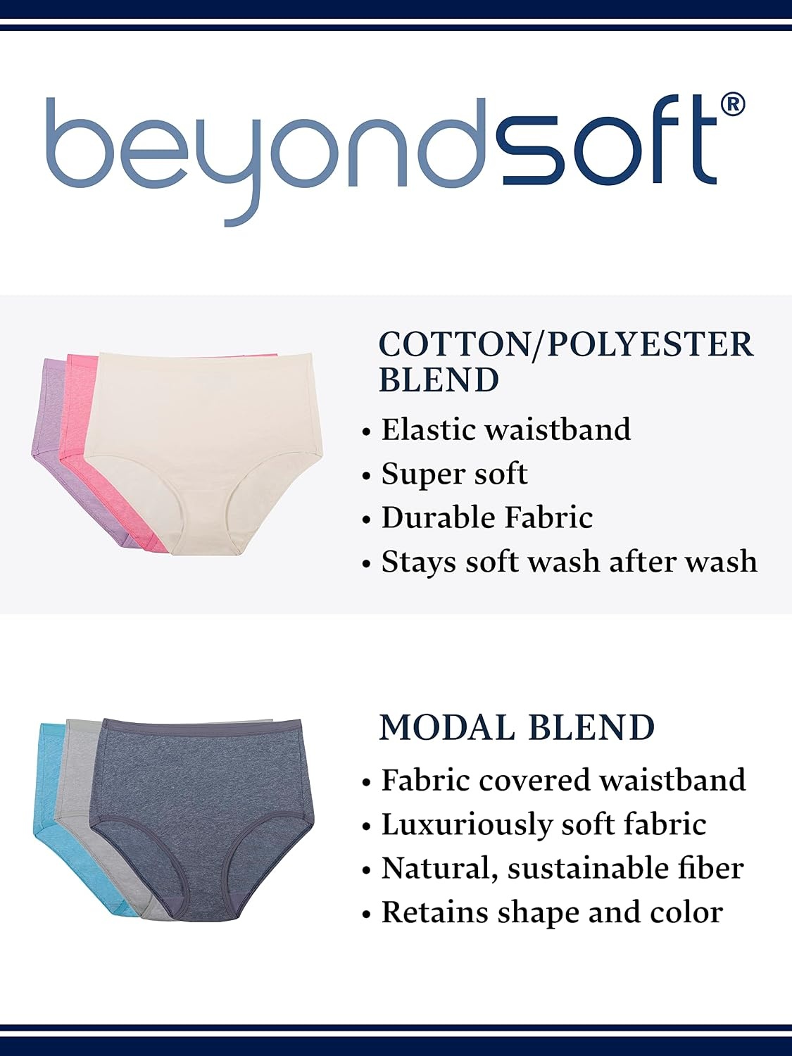 image:imageFruit of the Loom Womens Beyondsoft Underwear Super Soft Designed with Comfort in Mind Available in Plus SizeLow Rise Brief Modal 6 Pack Colors May Vary