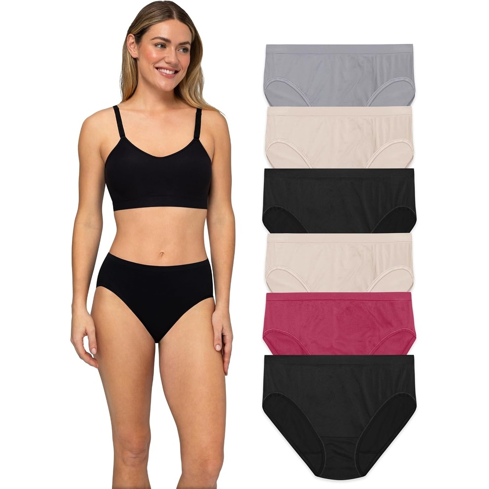 image:imageFruit of the Loom Womens No Show Seamless Underwear Amazing Stretch amp No Panty Lines Smooth Under ClothesHi Cut  6 Pack  Colors May Vary