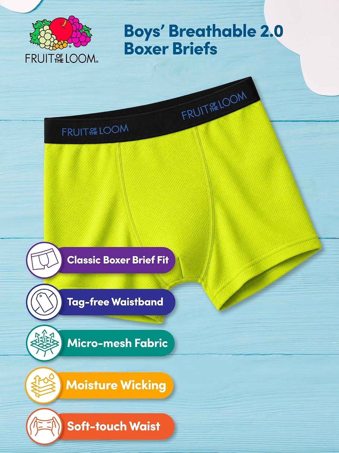 image:imageFruit of the Loom Boys and Toddler Boxer Briefs Tag Free Underwear5 Pack Breathable Micro Mesh