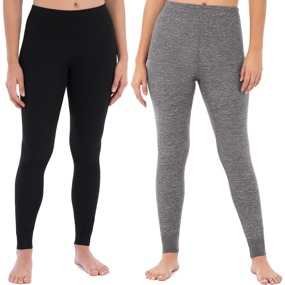image:imageFruit of the Loom Womens Micro Waffle Thermal BottomBlackSmoke Heather  2 Pack