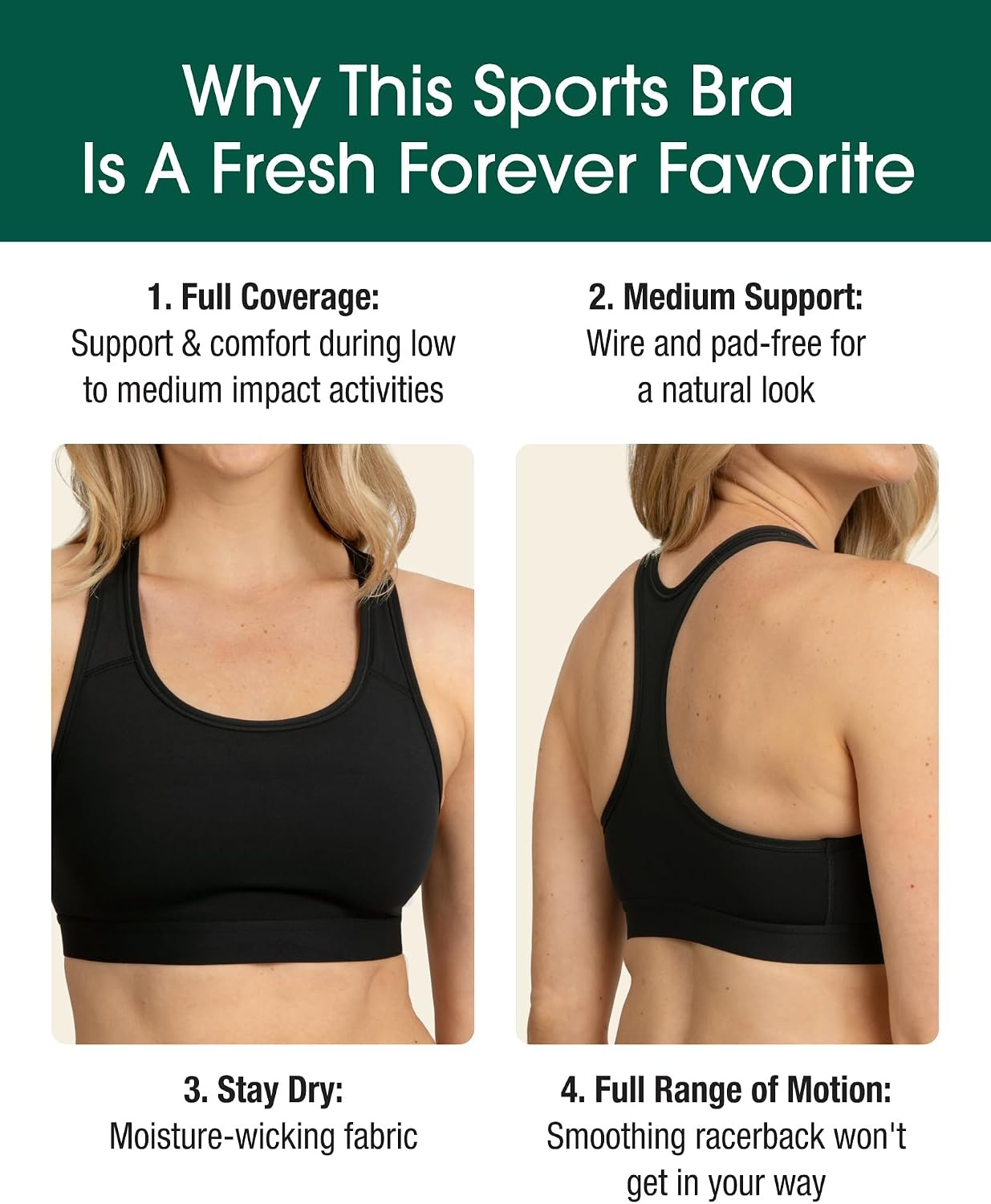 image:imageFruit of The Loom Womens Medium Impact Sports Bras Supports Without PaddingBlack HueCharcoal Heather