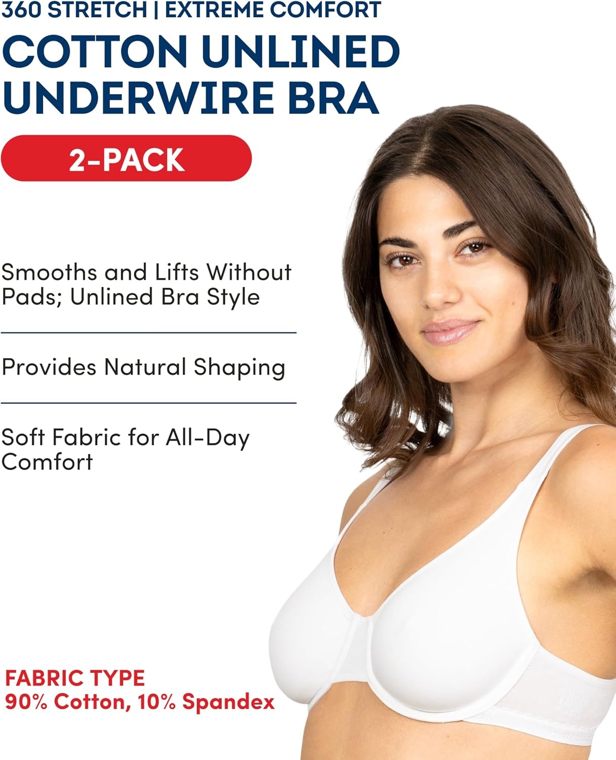image:imageFruit of the Loom Womens Cotton Stretch Unlined Underwire Bra MultipackBittersweet Pink White86ck