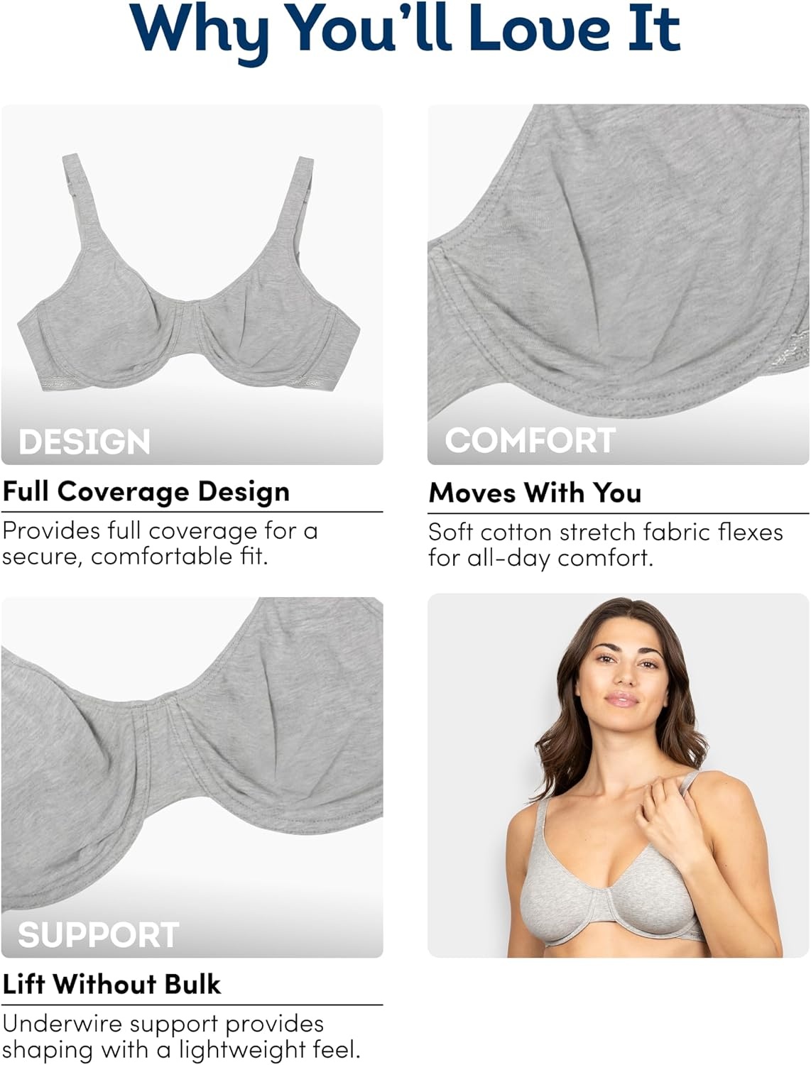 image:imageFruit of the Loom Womens Cotton Stretch Unlined Underwire Bra MultipackBlack HueWhite 86ck
