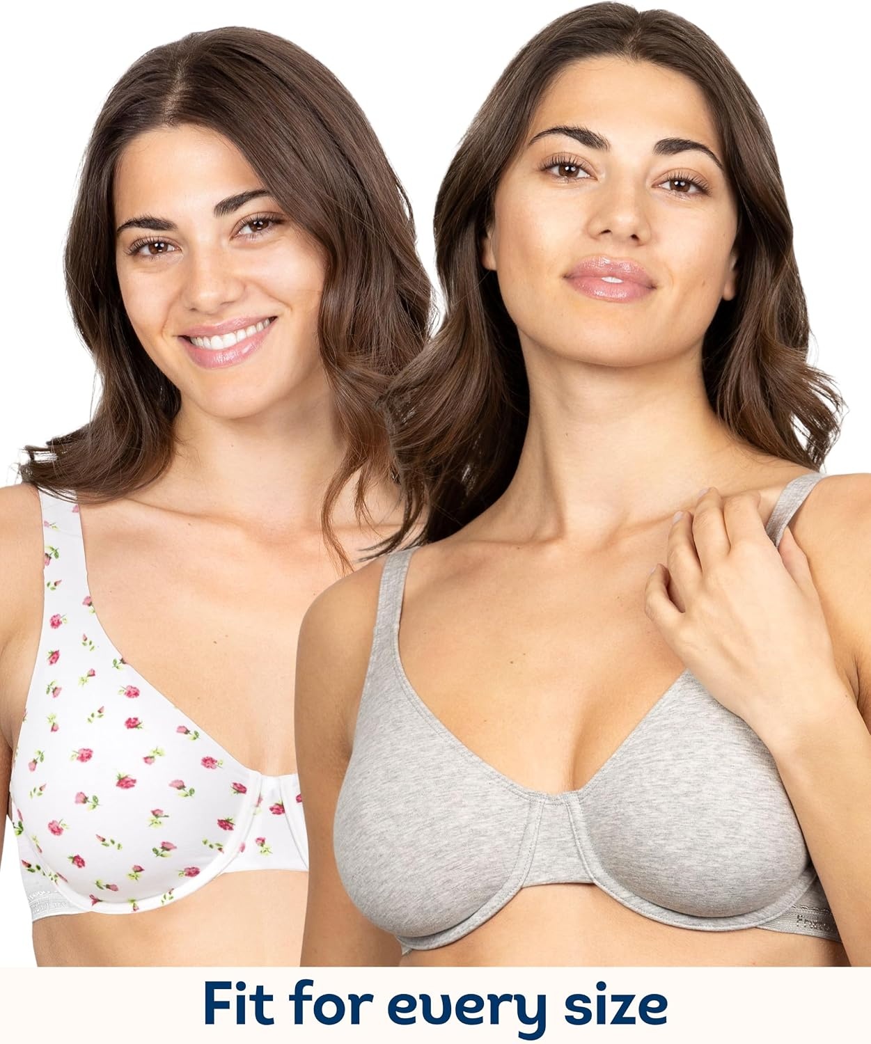 image:imageFruit of the Loom Womens Cotton Stretch Unlined Underwire Bra MultipackDancing RosebudsLilasGrey
