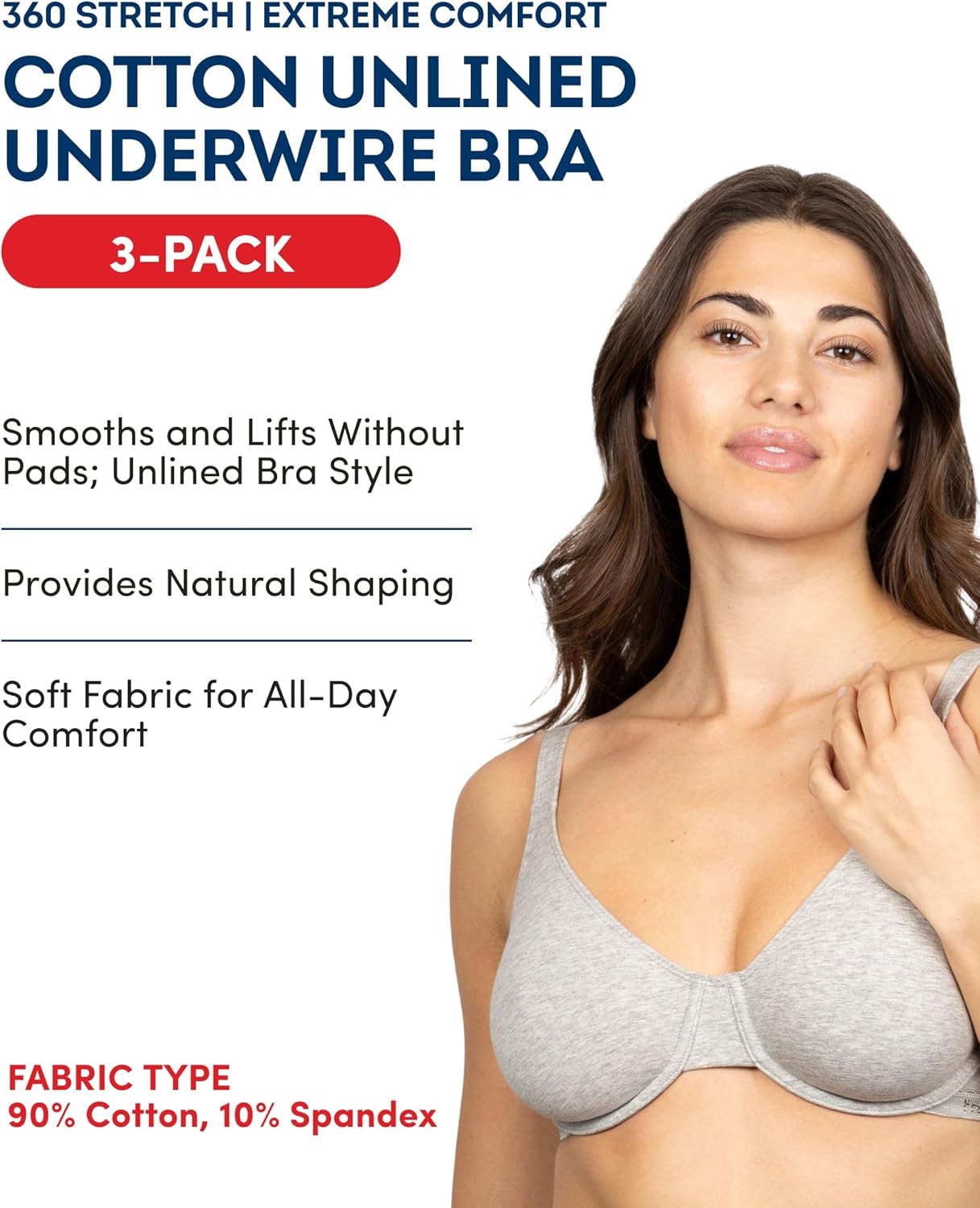 image:imageFruit of the Loom Womens Cotton Stretch Unlined Underwire Bra MultipackDesert DuskGreyLilac Whisper