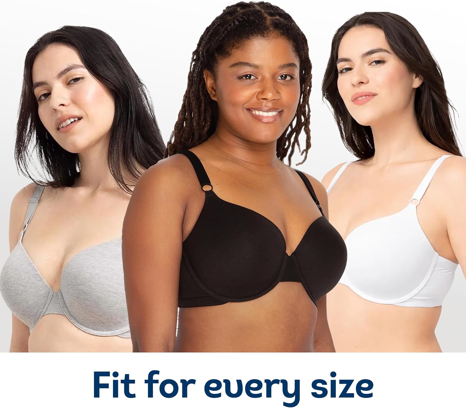 image:imageFruit of the Loom Womens Cotton TShirt Bra Underwire MultipackBlackWhiteGrey Heather