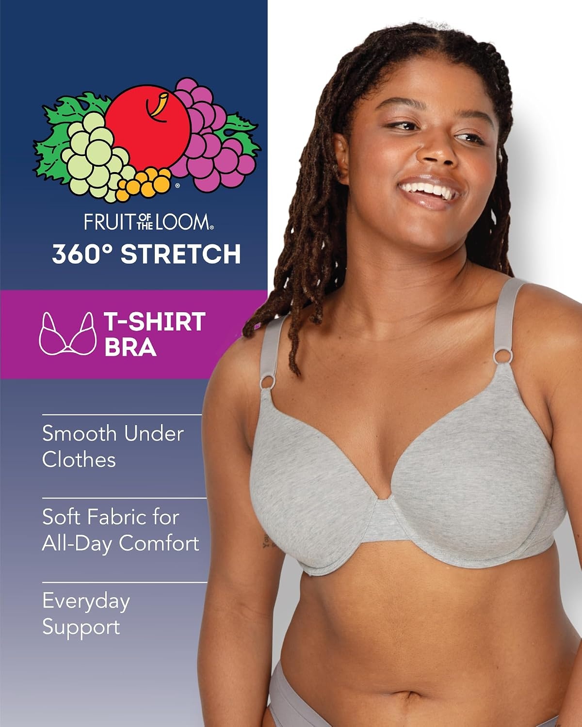 image:imageFruit of the Loom Womens Cotton TShirt Bra Underwire MultipackDeja BlueSkipper BlueGrey Heather