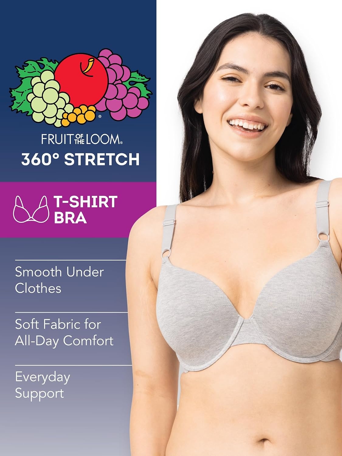image:imageFruit of the Loom Womens Cotton TShirt Bra Underwire MultipackGrey HeatherBlushing Rose