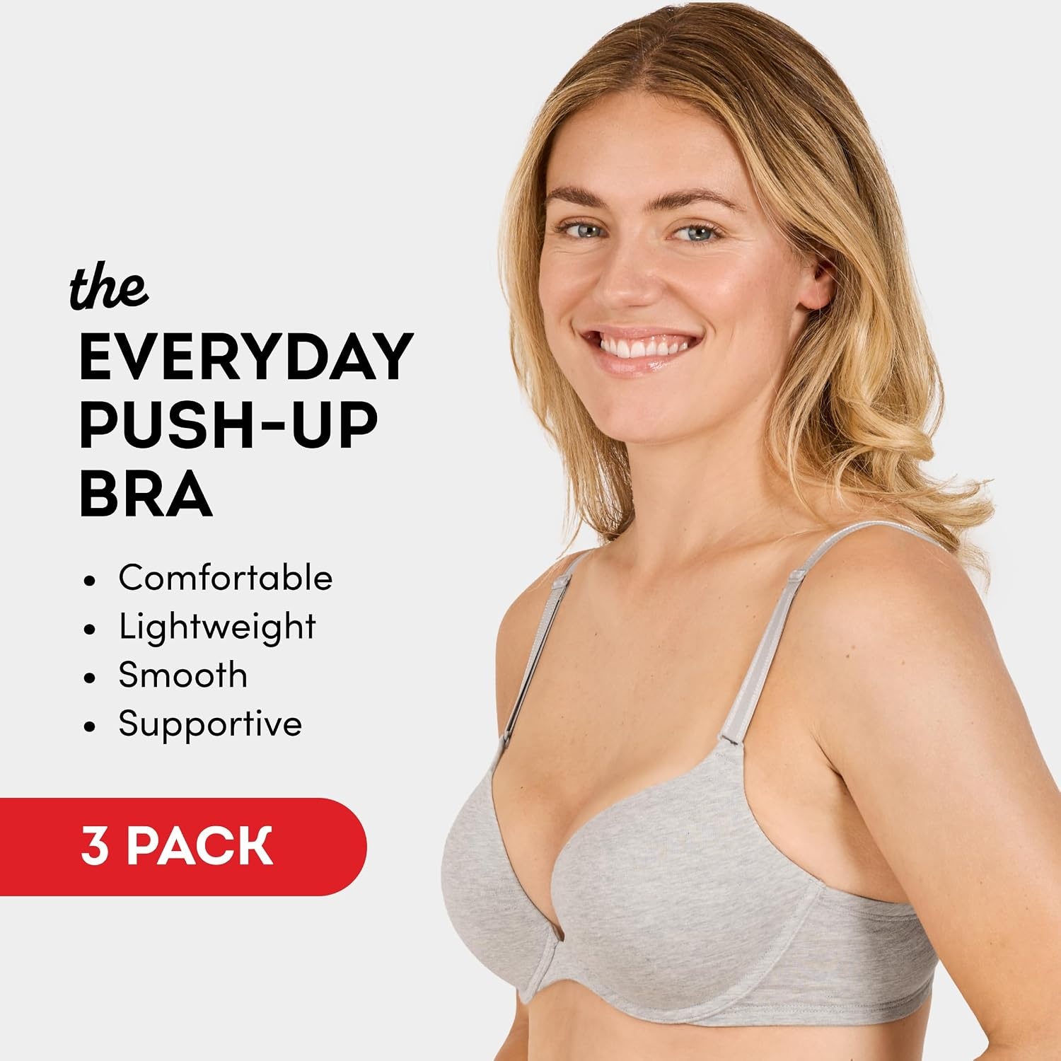 image:imageFruit of the Loom Womens Everyday Cotton Pushup BraBlackWhiteHeather Grey
