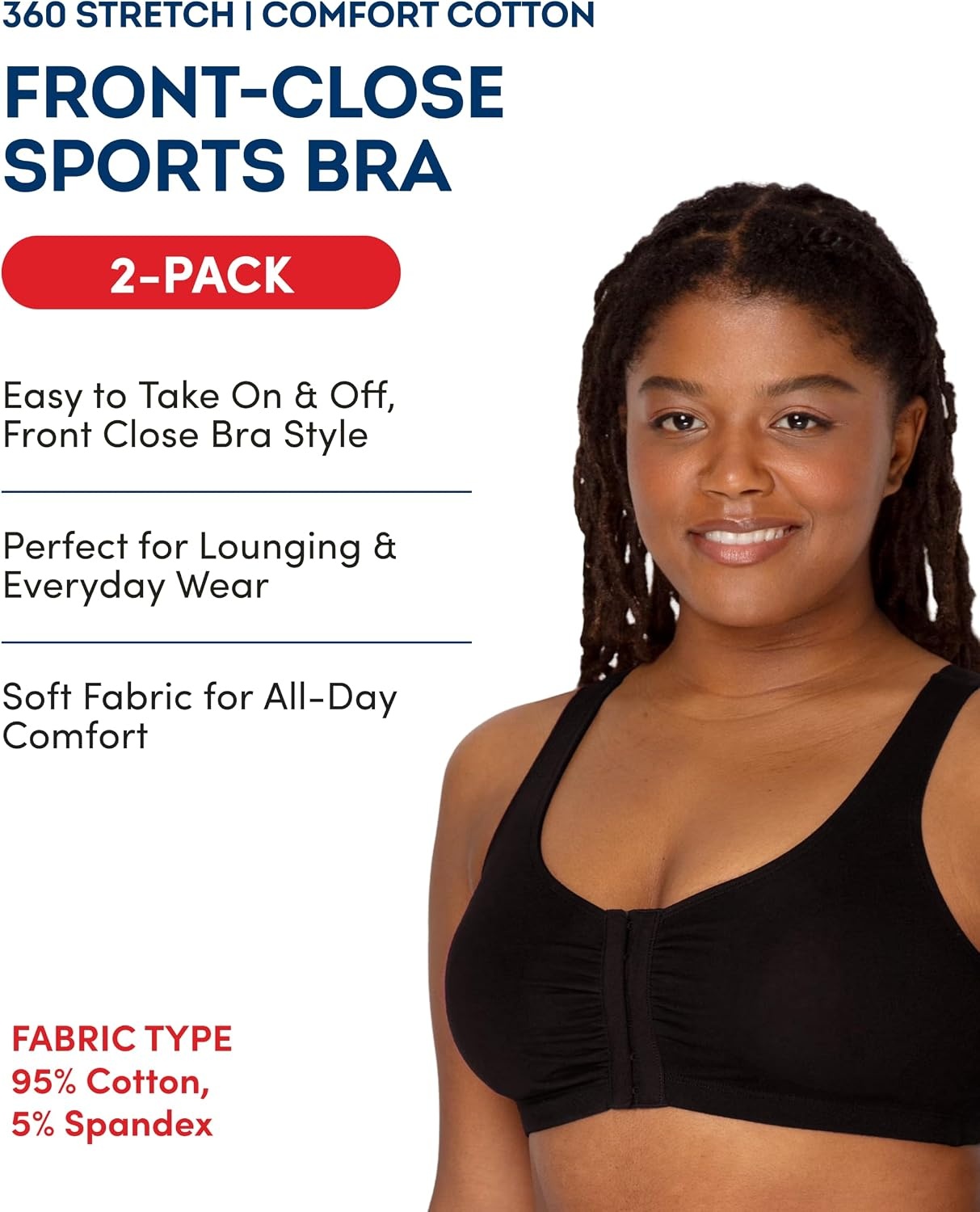 image:imageFruit of the Loom Womens FrontClose Sports Bra MultiPackBlack Hue