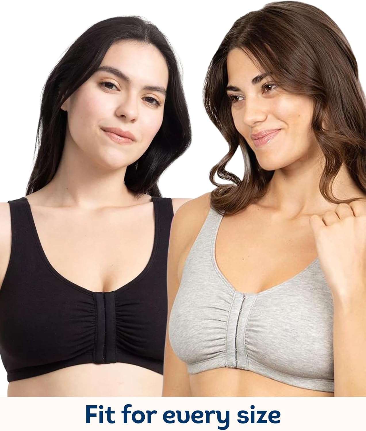 image:imageFruit of the Loom Womens FrontClose Sports Bra MultiPackBlack HueHeather Grey