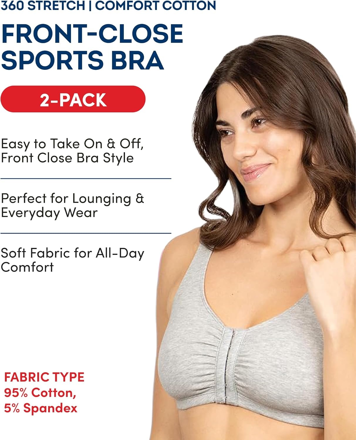 image:imageFruit of the Loom Womens FrontClose Sports Bra MultiPackBlack HueHeather Grey