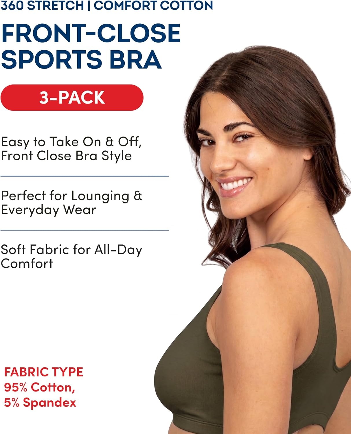 image:imageFruit of the Loom Womens FrontClose Sports Bra MultiPackDesert Dusk Olive NightBlack