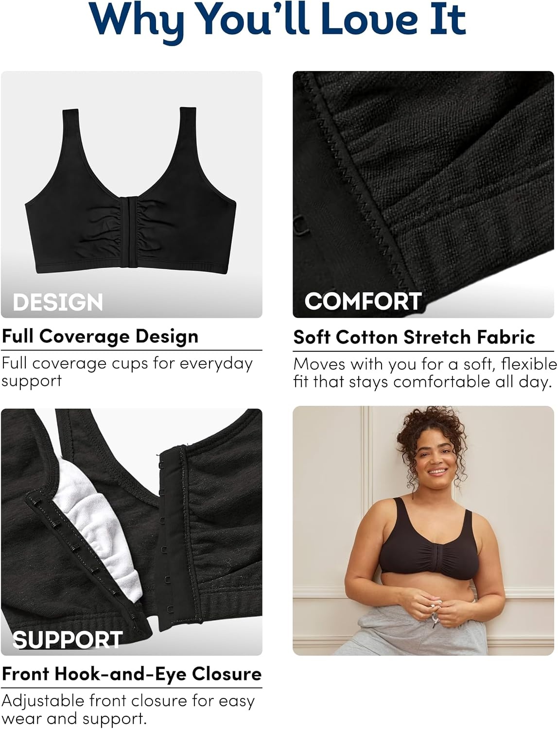 image:imageFruit of the Loom Womens FrontClose Sports Bra MultiPackSandBlackWhite