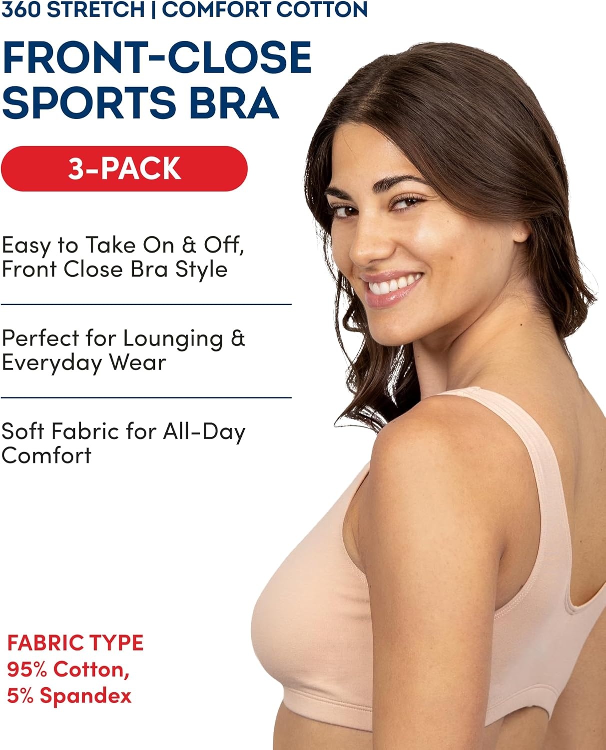 image:imageFruit of the Loom Womens FrontClose Sports Bra MultiPackSandBlackWhite