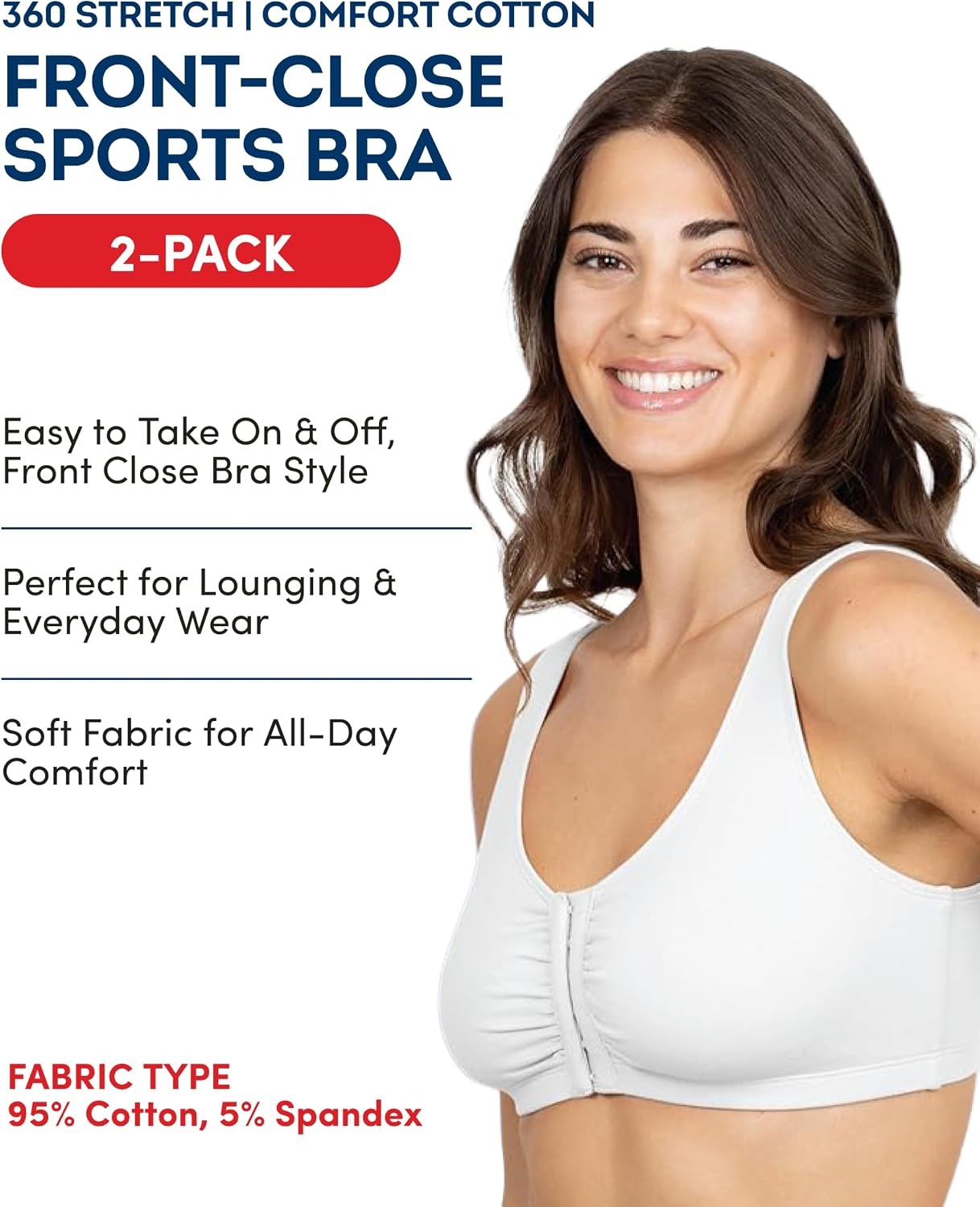 image:imageFruit of the Loom Womens FrontClose Sports Bra MultiPackWhite