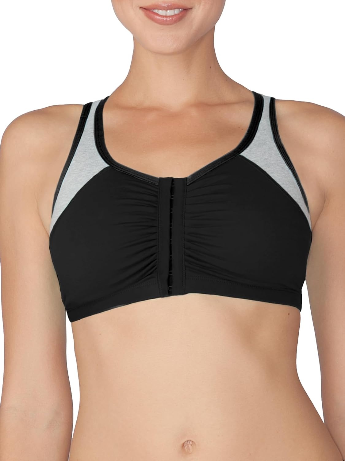 image:imageFruit of the Loom Womens MultiPack Front Close Sports BraWhite With GreyBlack With Grey