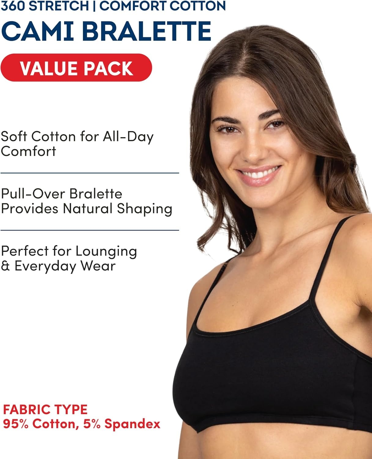image:imageFruit of the Loom Womens Spaghetti Strap Cotton Cami Sports Bra MultipackBlackWhiteWhiteHeather Grey 4pack