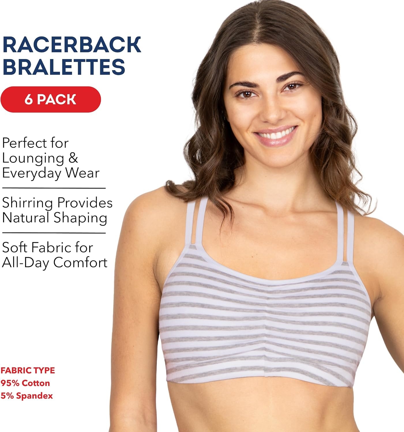 image:imageFruit of the Loom Womens Spaghetti Strap Cotton Cami Sports Bra MultipackCamoWhiteBlackBlushGrey StripeWhite