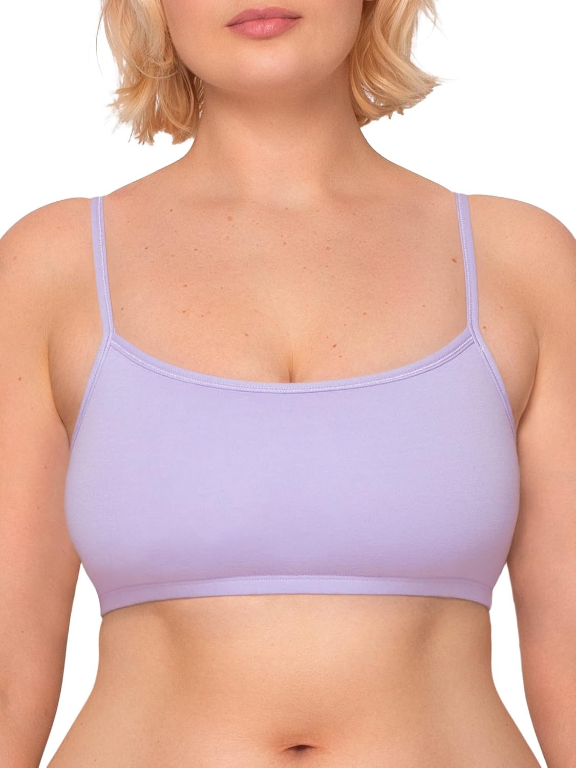 image:imageFruit of the Loom Womens Spaghetti Strap Cotton Cami Sports Bra MultipackLilac WhisperWhiteGrey Heather
