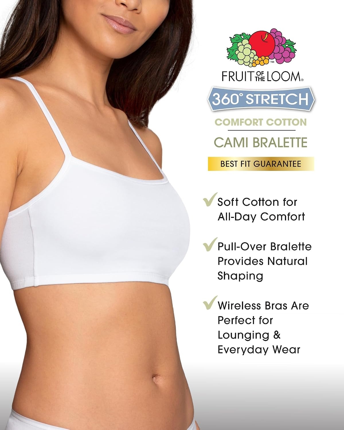 image:imageFruit of the Loom Womens Spaghetti Strap Cotton Cami Sports Bra MultipackMint ChipWhiteGrey Heather