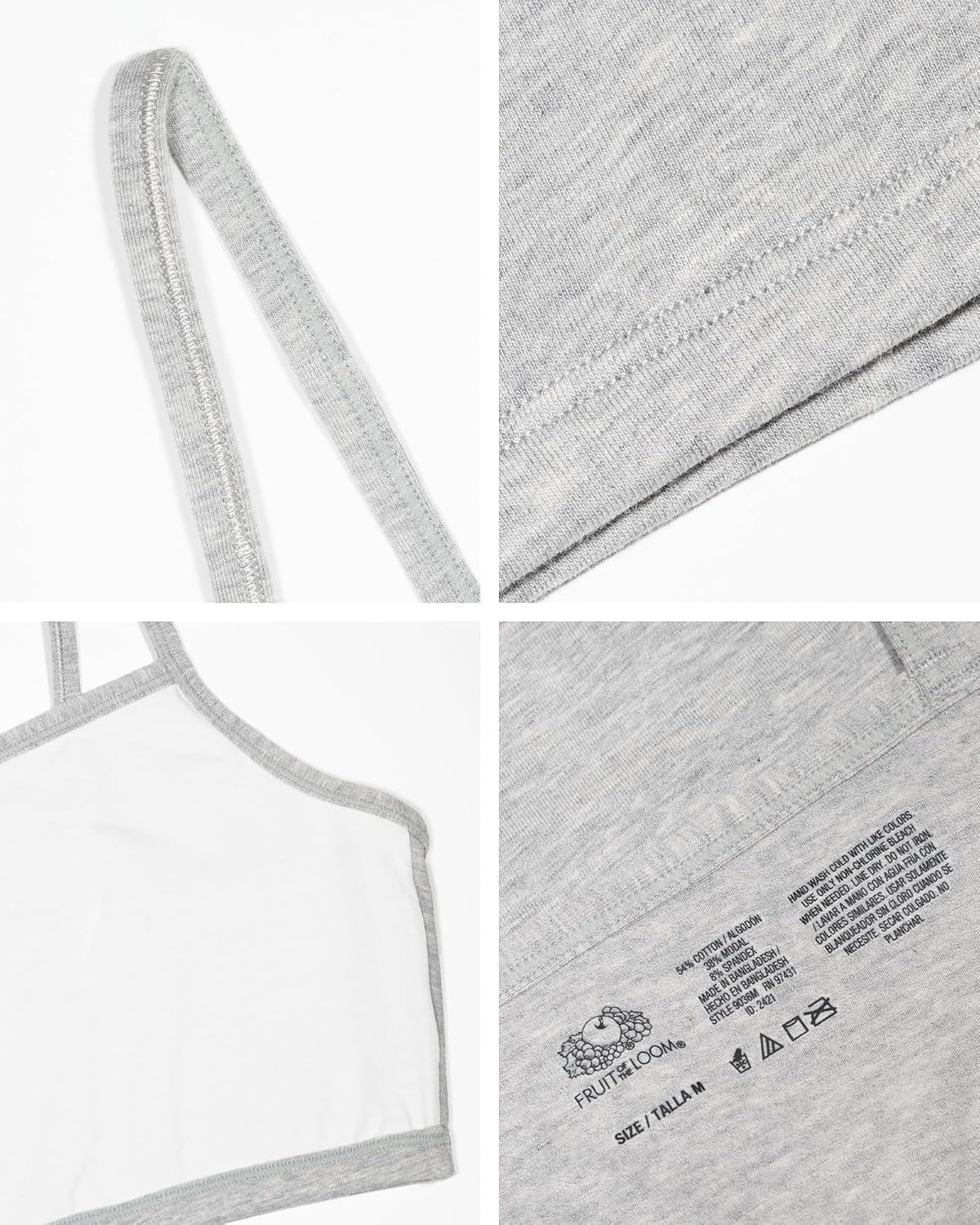 image:imageFruit of the Loom Womens Spaghetti Strap Cotton Cami Sports Bra MultipackMint ChipWhiteGrey Heather
