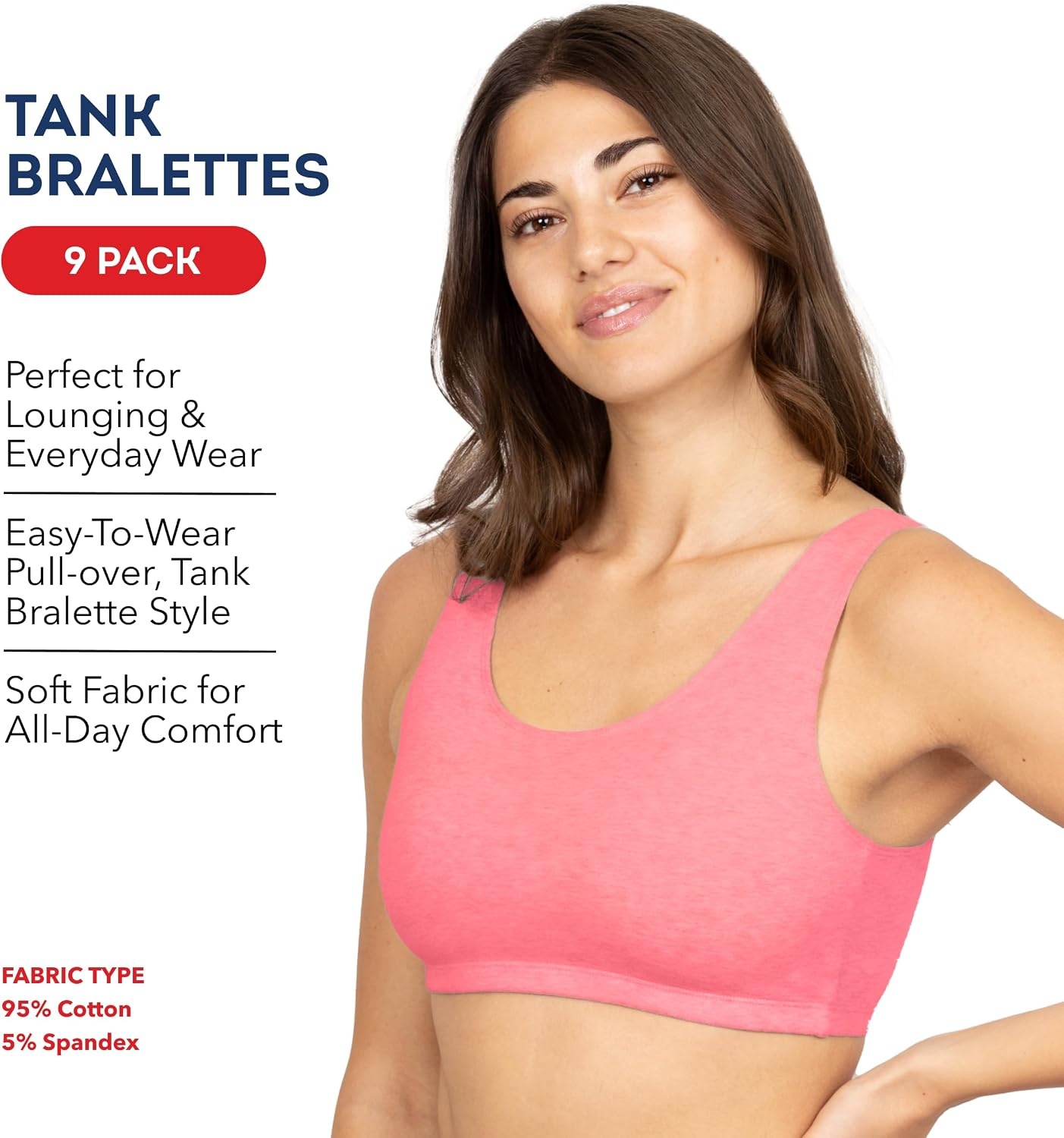 image:imageFruit of the Loom Womens Spaghetti Strap Cotton Cami Sports Bra MultipackPopsicle PinkWhite