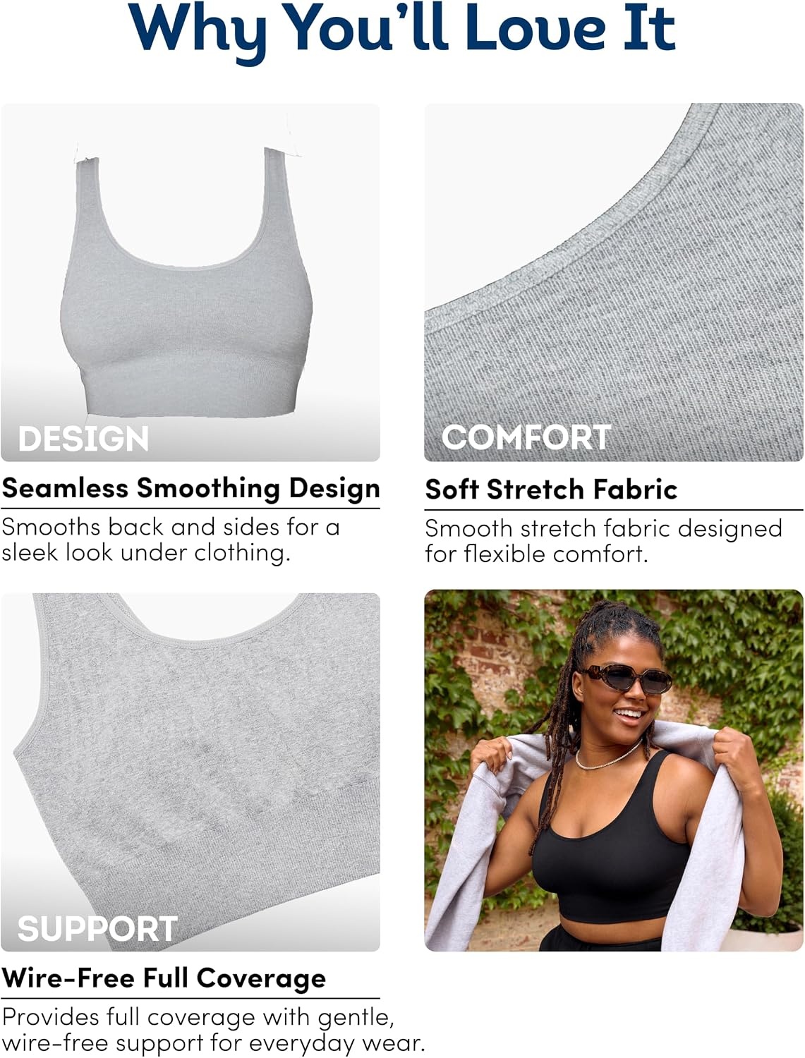 image:imageFruit of the Loom Womens Wireless Cotton Sports Bra MultipackBlack WhiteHeather Grey