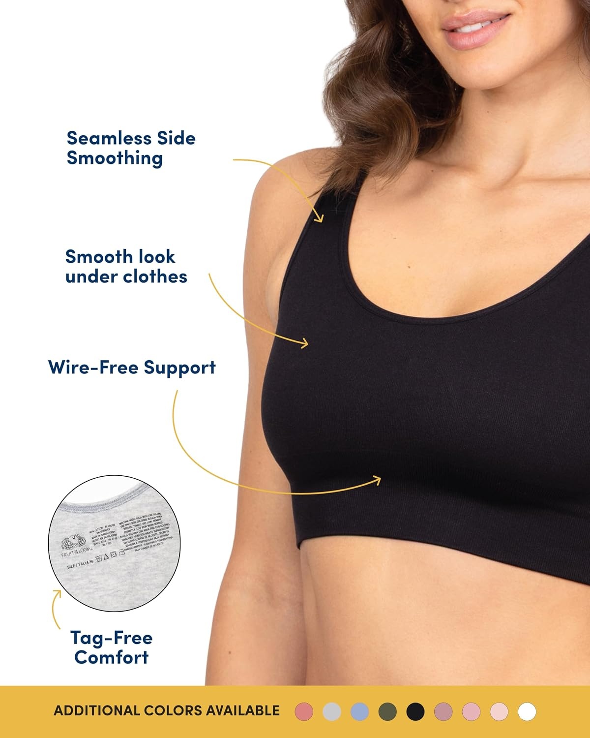 image:imageFruit of the Loom Womens Wireless Cotton Sports Bra MultipackBlack WhiteHeather Grey