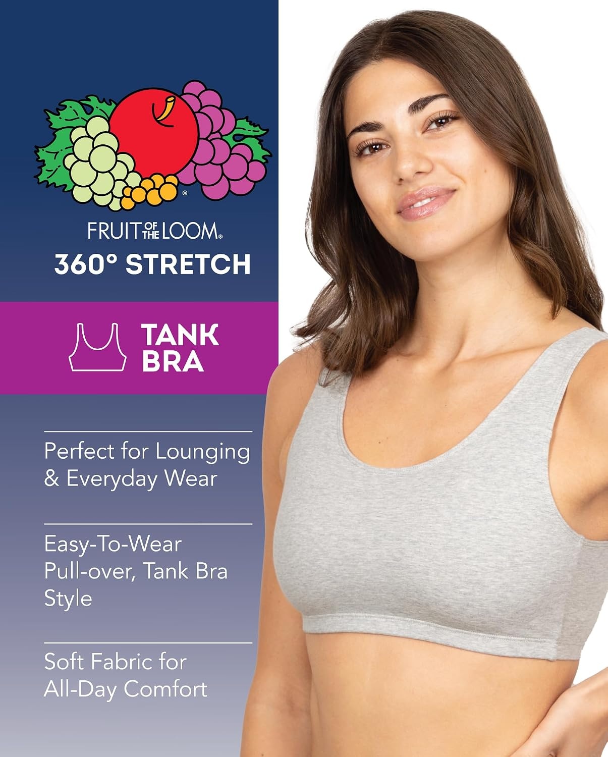 image:imageFruit of the Loom Womens Wireless Cotton Sports Bra MultipackGreyGreyGrey