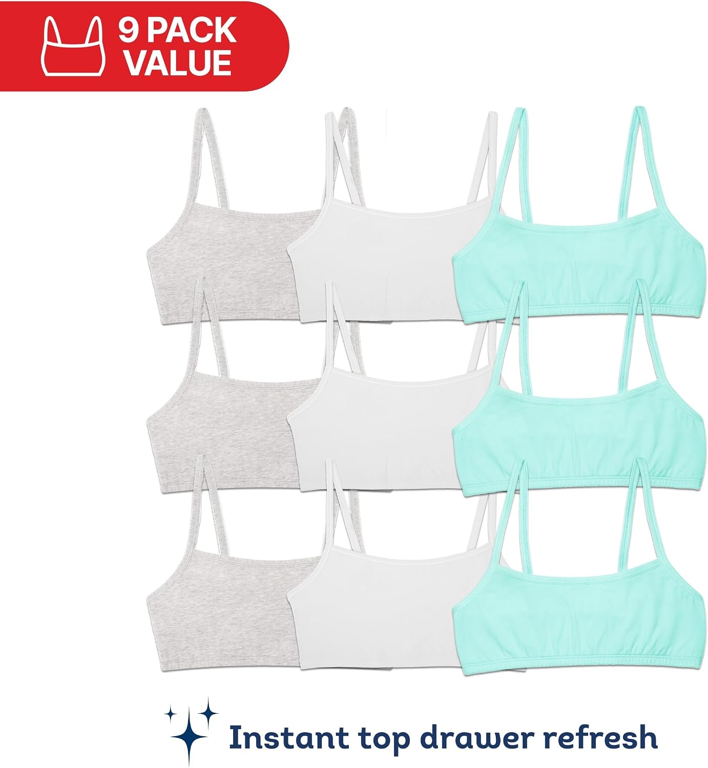 image:imageFruit of the Loom Womens Wireless Cotton Sports Bra MultipackMint ChipWhiteGrey Heather