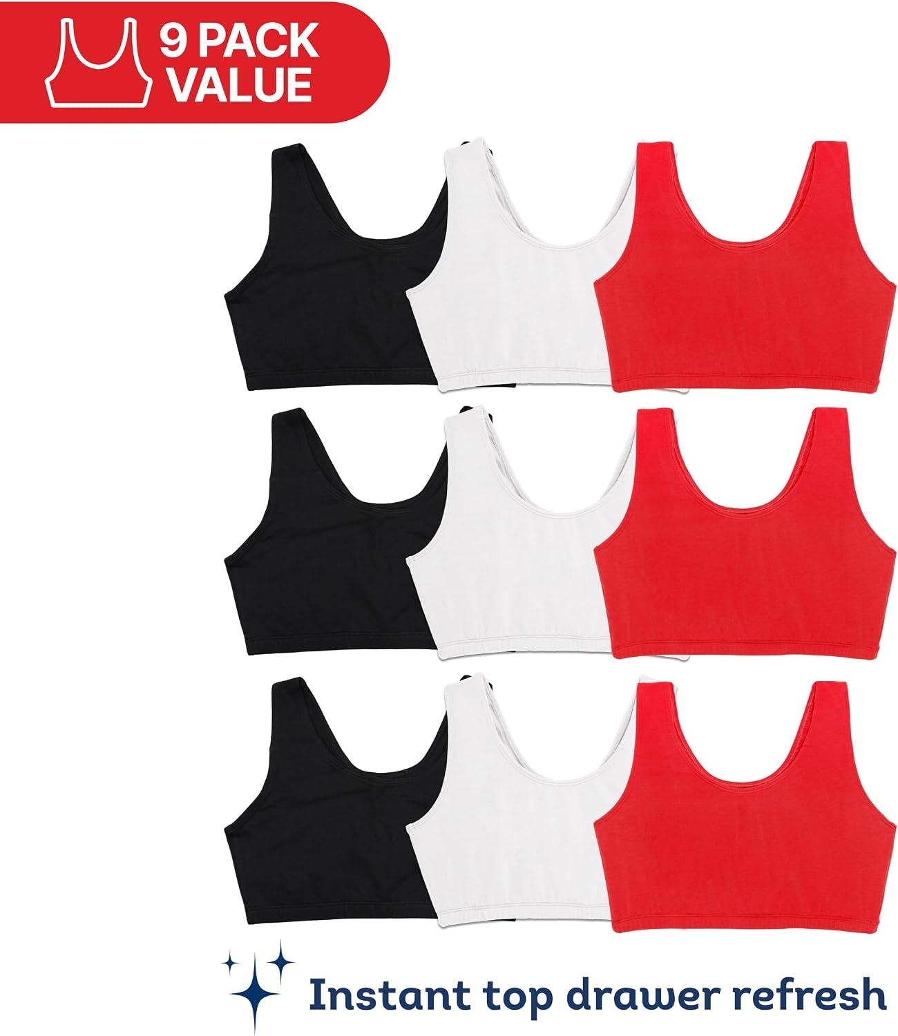 image:imageFruit of the Loom Womens Wireless Cotton Sports Bra MultipackRedWhiteBlack