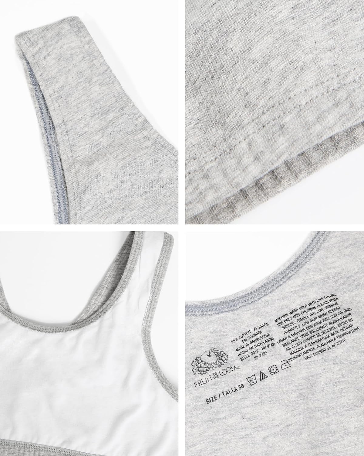 image:imageFruit of the Loom Womens Wireless Cotton Sports Bra MultipackWhiteSandBlack