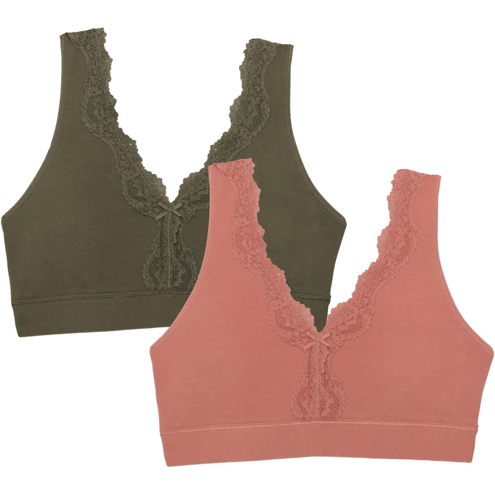 image:imageFruit of The Loom Womens 2Pack Full Coverage Wireless Cotton Bra  Soft amp Everyday ComfortDesert DuskOlive Night