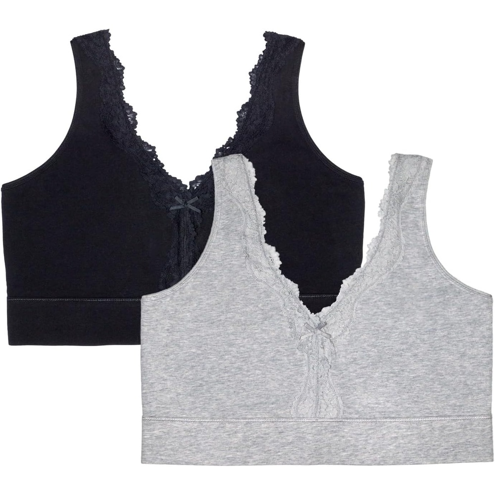 image:imageFruit of The Loom Womens 2Pack Full Coverage Wireless Cotton Bra  Soft amp Everyday ComfortGrey HeatherBlack Hue