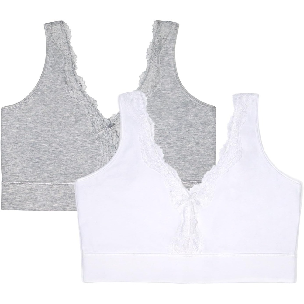 image:imageFruit of The Loom Womens 2Pack Full Coverage Wireless Cotton Bra  Soft amp Everyday ComfortWhiteGrey Heather