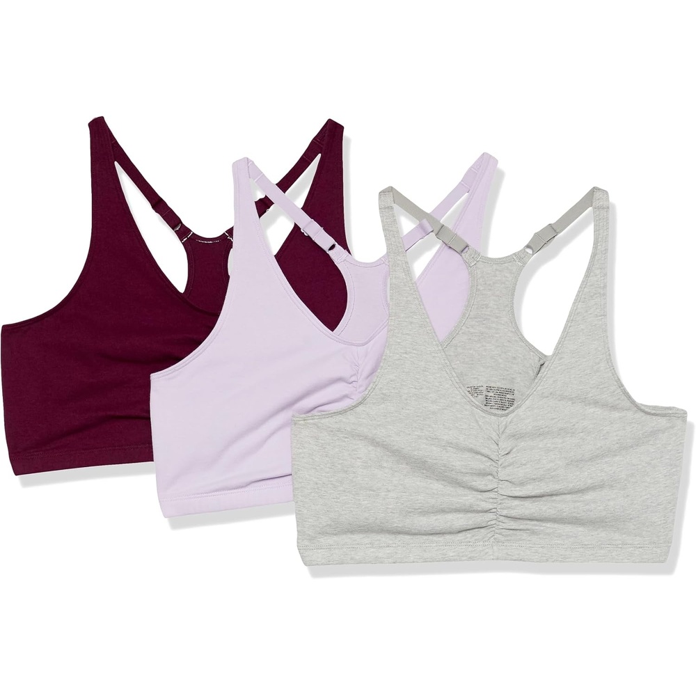 image:imageFruit of the Loom Womens Adjustable Shirred Front Racerback Sports Bra Multi PacksLilacGrey HeatherPurple Velvet