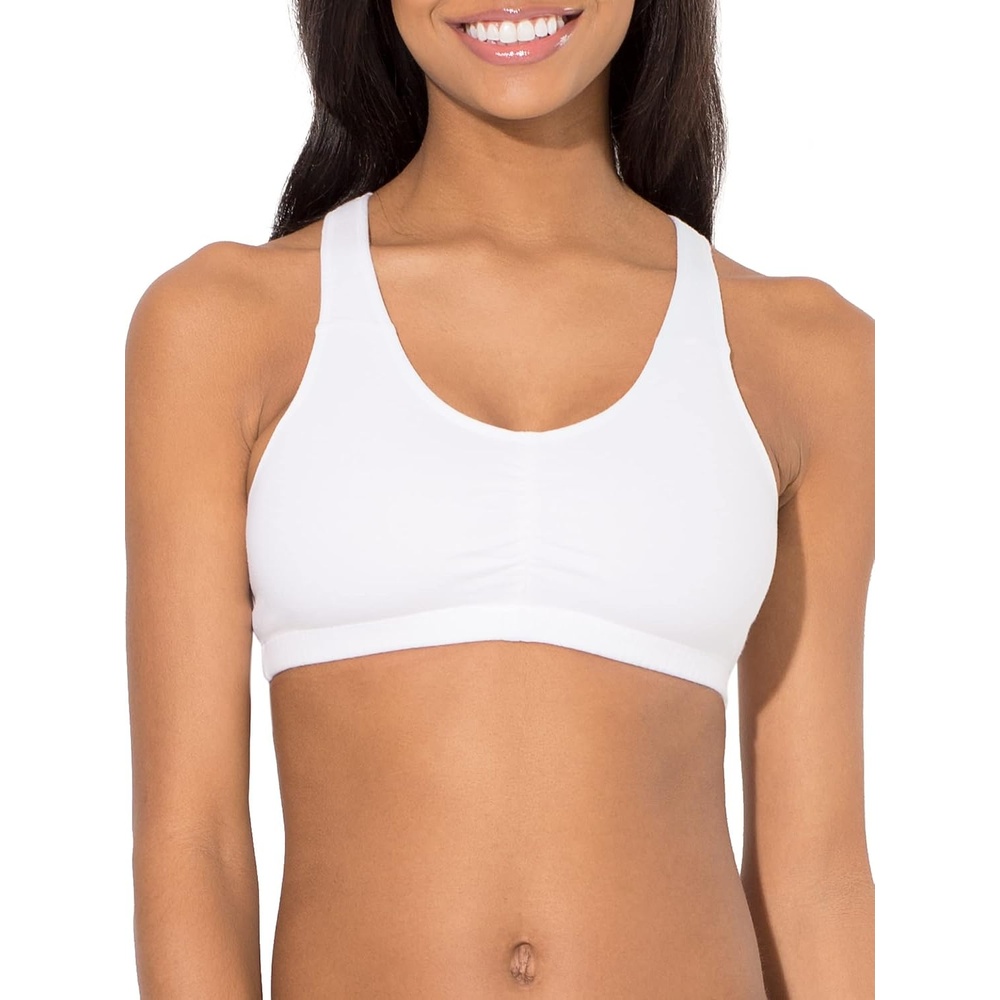 image:imageFruit of the Loom Womens Adjustable Shirred Front Racerback Sports Bra Multi PacksWhiteHeather GreyBlack Hue
